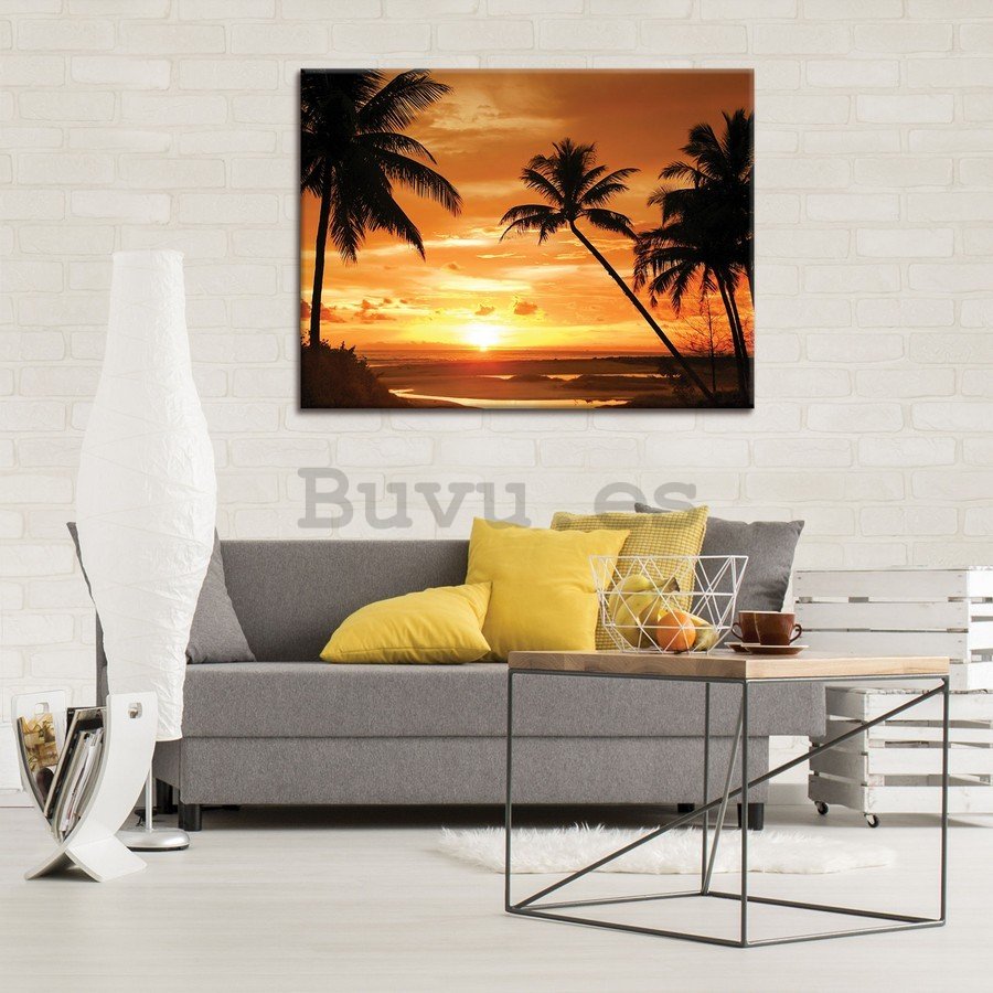Cuadro sobre lienzo: Puesta de sol en la playa (2) - 75x100 cm