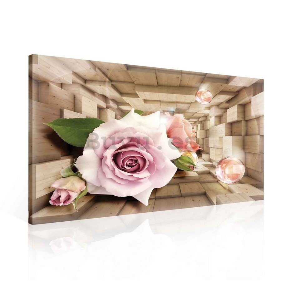 Cuadro sobre lienzo: Túnel de madera y rosas - 75x100 cm