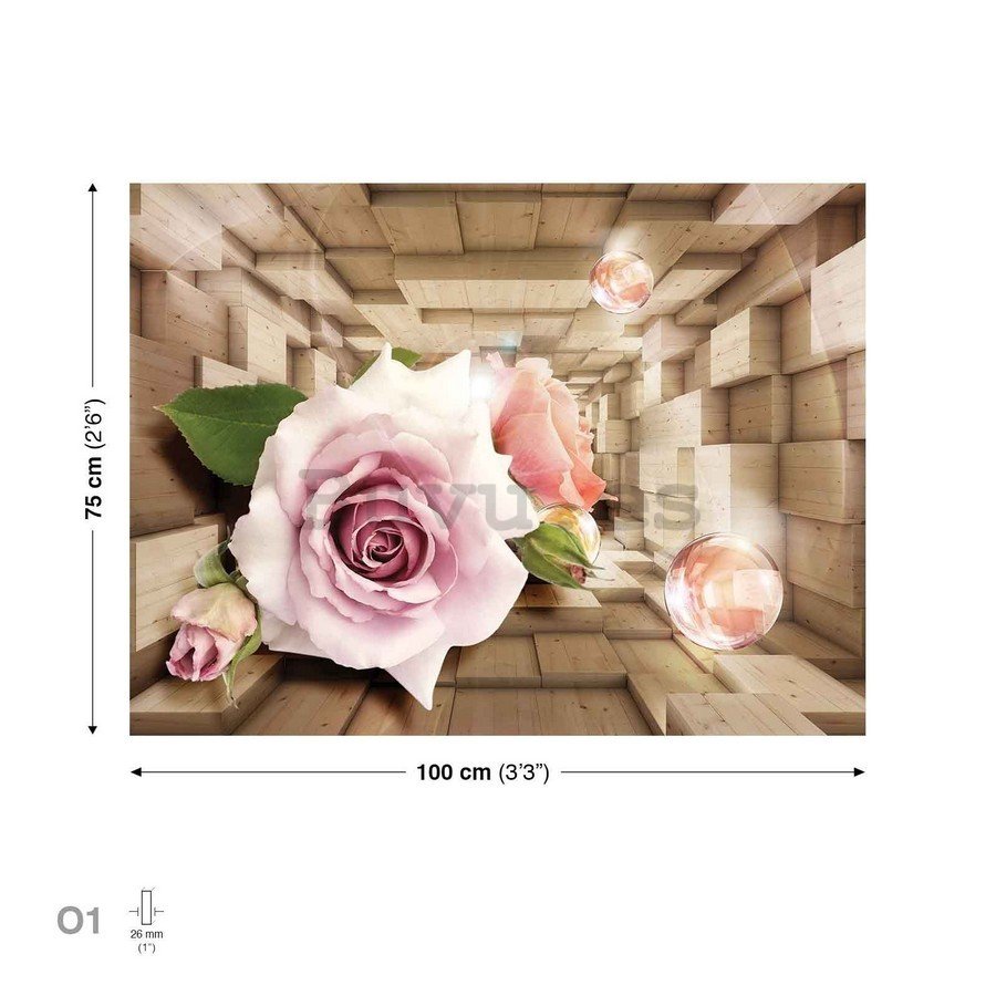 Cuadro sobre lienzo: Túnel de madera y rosas - 75x100 cm