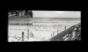 Cuadro sobre lienzo: Playa de arena (en blanco y negro) - 145x45 cm