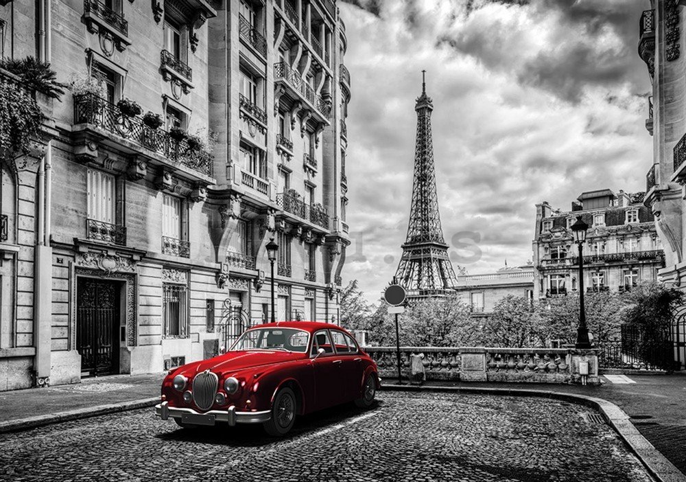 Fotomural TNT: Torre Eiffel y coche clásico - 254x368 cm