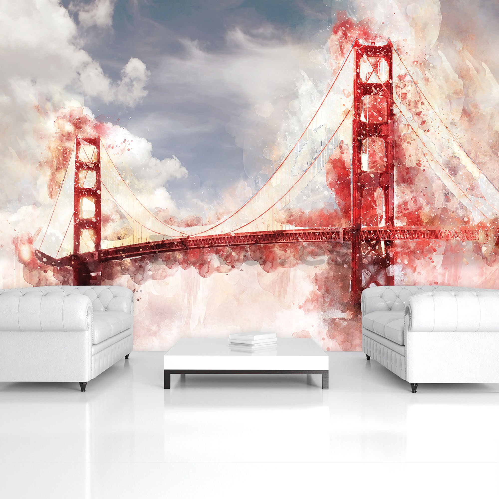 Fotomural TNT: Puente de Golden Gate (pintado) - 104x152,5 cm