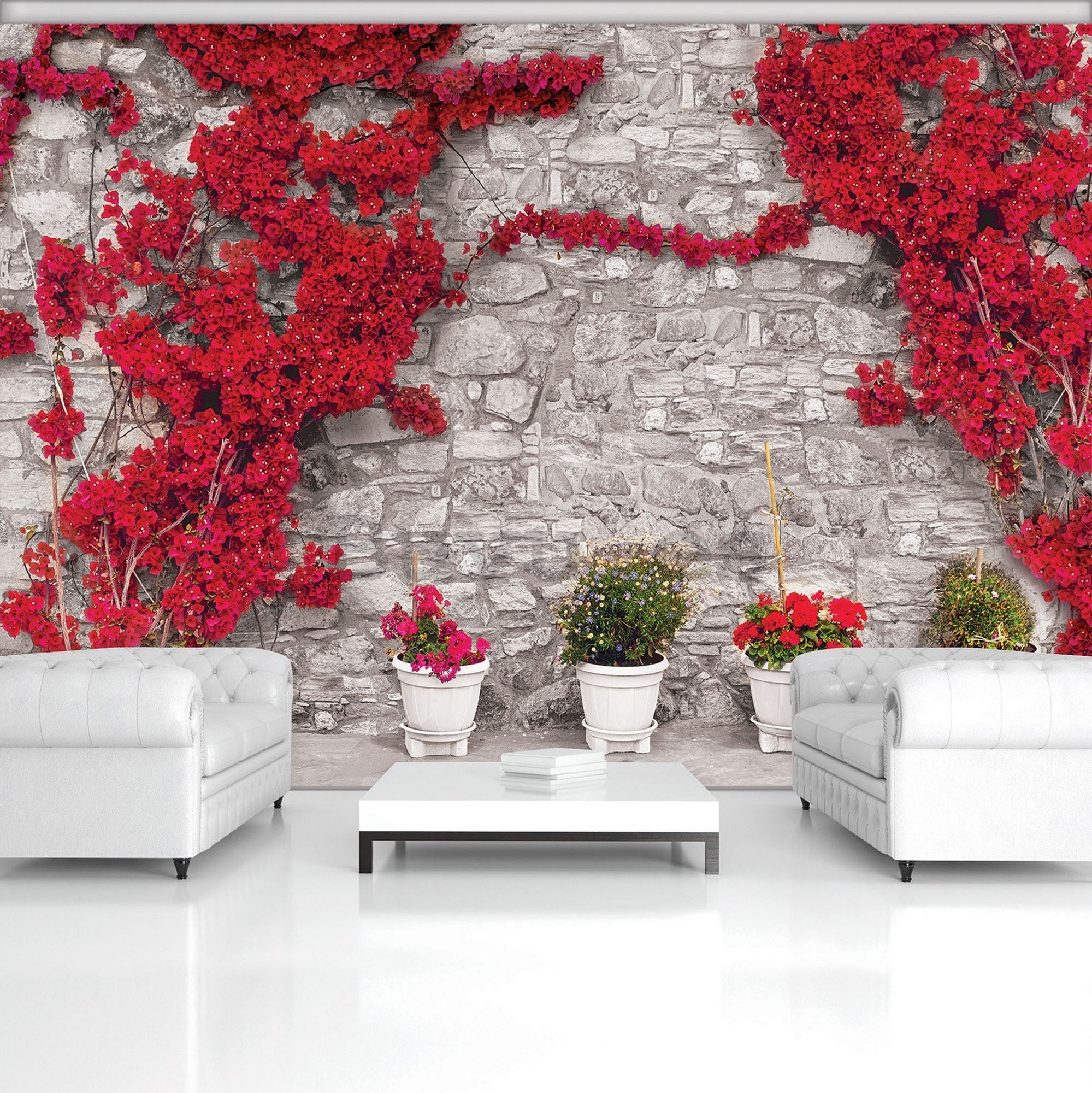 Fotomural TNT: Pared floral roja - 416x254 cm
