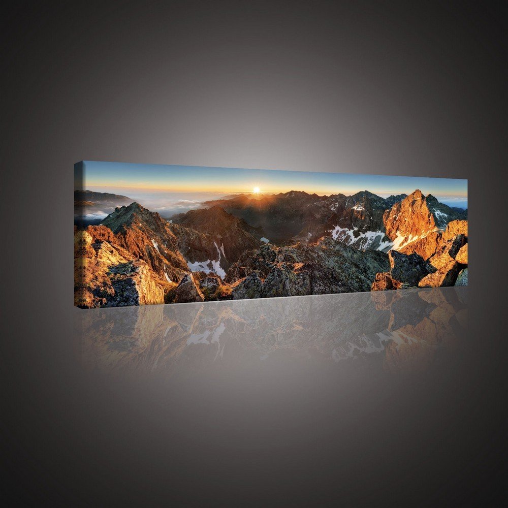 Cuadro sobre lienzo: Puesta de sol en las montañas - 145x45 cm