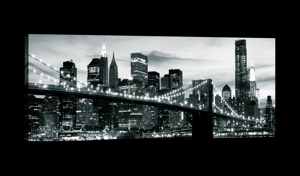 Cuadro sobre lienzo: Puente de Brooklyn en blanco y negro (4) - 145x45 cm