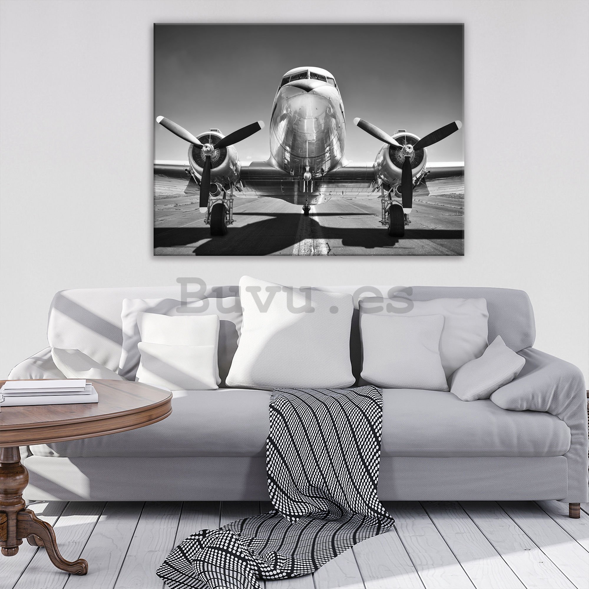 Cuadro sobre lienzo: Avión en blanco y negro (1) - 75x100 cm