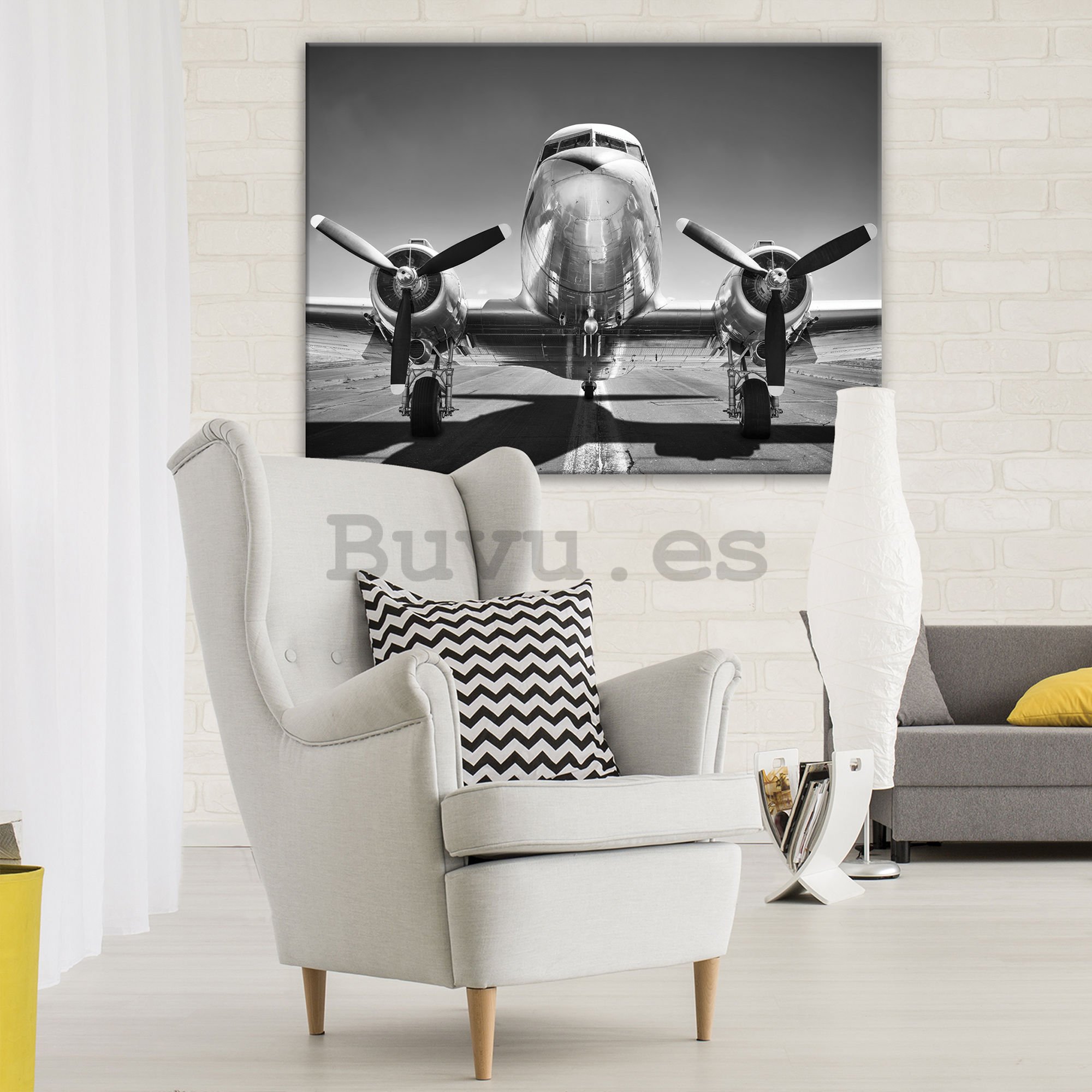 Cuadro sobre lienzo: Avión en blanco y negro (1) - 75x100 cm