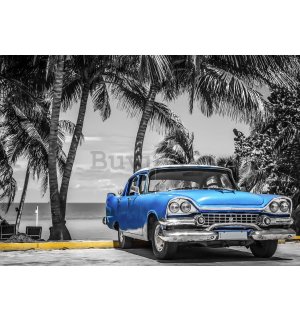 Fotomural TNT: Cuba coche azul junto al mar - 104x152,5 cm