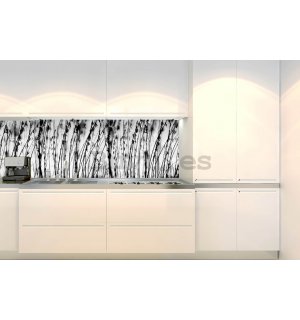 Papel pintado lavable autoadhesivo para cocina - Hierba blanca y negra, 180x60 cm